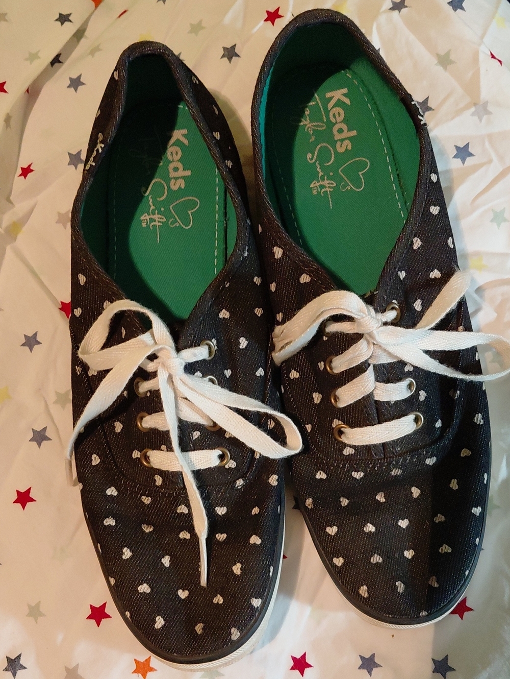 Keds X TAYLOR SWIFT Black Canvas Sneakers with White Heart Print